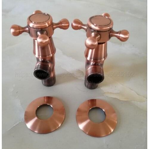 2Pcs Antique Red Copper Brass Cross Handles Bathroom Angle Stop Valve 1/2" Male x 1/2" Male Thread Bathroom Accessory zav012