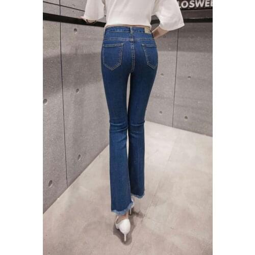 2017 spring and summer fashion new womens waist elastic flared jeans