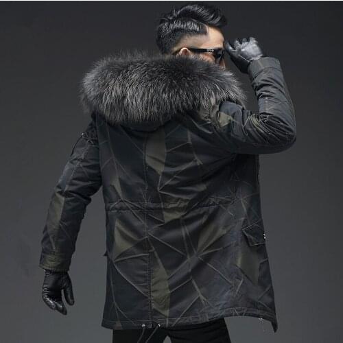 2020 Real Fur Coat Natural Rabbit Fur Liner Parka Winter Jacket Men Real Raccoon Fur Collar Long Coat Warm Parkas L18-2911MY1634
