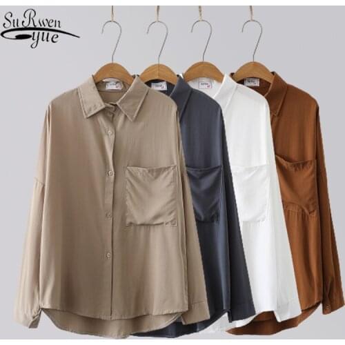 2021 Autumn white Long Sleeve Clothing for Women Korean Vintage single breasted shirts and Blouse Ladies Plus Size Shirt 11332