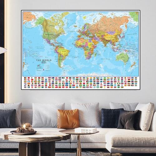 150x225cm The World Political Map Posters and Prints Study/Living Class Room Wall Art Pictures Canvas Paintings Home Decoration