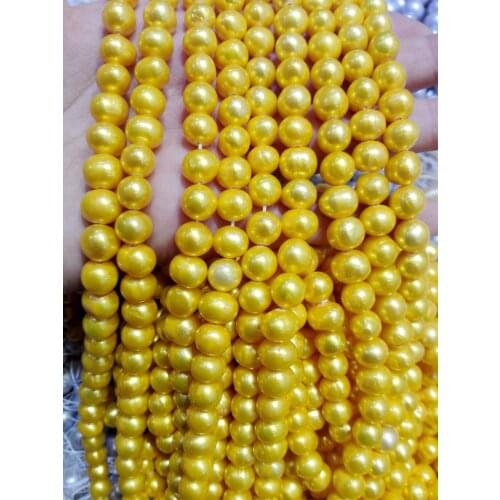 36cm 14.5'' one strands Real Pearl 9mm Gold color Natural Freshwater Pearl Bead Loose Bead