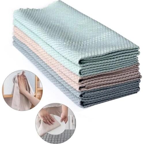 5Pcs Kitchen Anti-Grease Wiping Rags Efficient Fish Scale Wipe Cloth Absorbent Home Washing Dish Kitchen Cleaning Towel