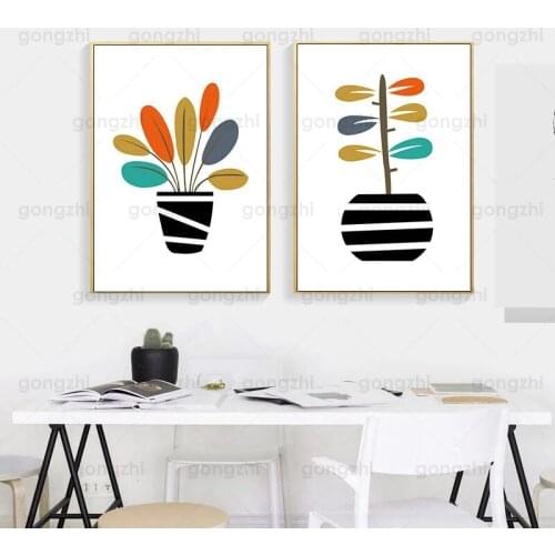 Abstract Plant Contrast Color Leaves Canvas Painting Living Room Bedroom Cafe Wall Decoration Printing Hd Modern Art Poster