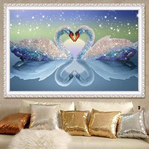 DIY 5D Diamond Painting Animal Swan Mosaic Round Diamond Cross Stitch Crystal Shining Stones Needlework Wedding Decor Gifts D01