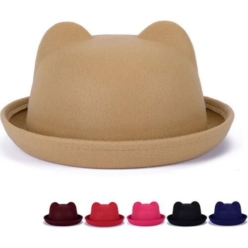 Fashion Wool Felt Womens Berets Hats Vintage Lady Bowler Derby fedora Hat Cat Ear Animal Sun Cap Not Deformed Good Package 20
