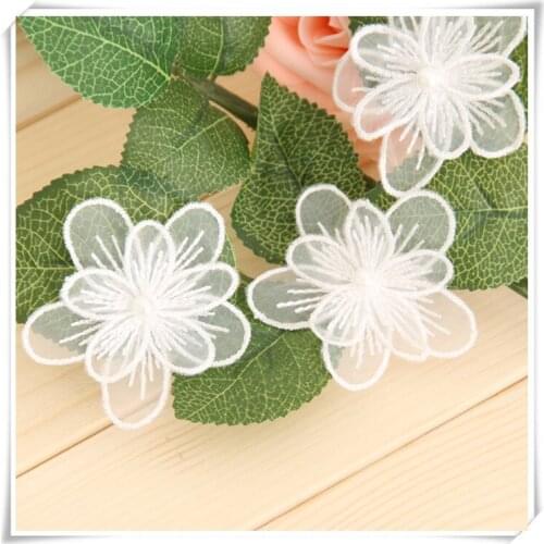Free shipping 20pcs 5.5CM*5.5CM Handmade Sew On Craft Two Layers Embroideried 3D Wedding Flower Applique Patches