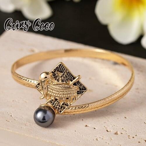 Cring Coco Hawaiian Bracelets Gold Bangle 2021 New Design Flower Pearl Polynesian Gold Bracelets for Women Party Beach Wedding