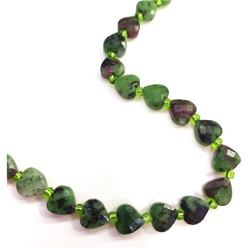 8MM Natural Stone Green Rubys Epidote Zoisite Heart Shape Beads for Needlework Jewelry Making DIY Bracelet Necklace Accessories