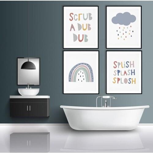 Baby Bathroom Art Set Poster Funny Bathroom Sign Canvas Prints rainbow Nursery Wall Art Pictures Bathroom Toilet Kid Room Decor