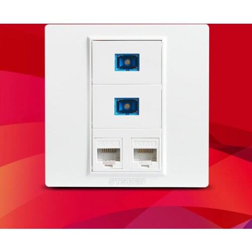 Dual port CAT6 RJ45 Ethernet Module and Dual port Fiber SC Optical Interface Socket 86 Type Wall Panel Sockets White Weak Panel