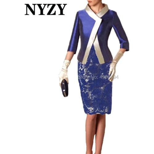 Elegant Blue Champagne 2 Piece Mother of the Bride Jacket Dresses NYZY M214B Wedding Guest Dress Party Outfits Church Suits