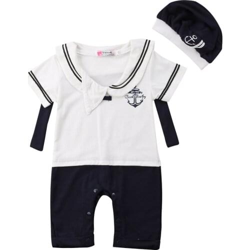 Emmababy 2019 New Toddler Newborn Captain Clothes Baby Boys Clothes Kids Romper Playsuit + Hat