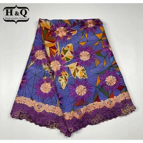 H&Q pretty embroidery african ankara wax fabric with lace nigeria women print cloth for dress sewing french cotton fabrics H0518