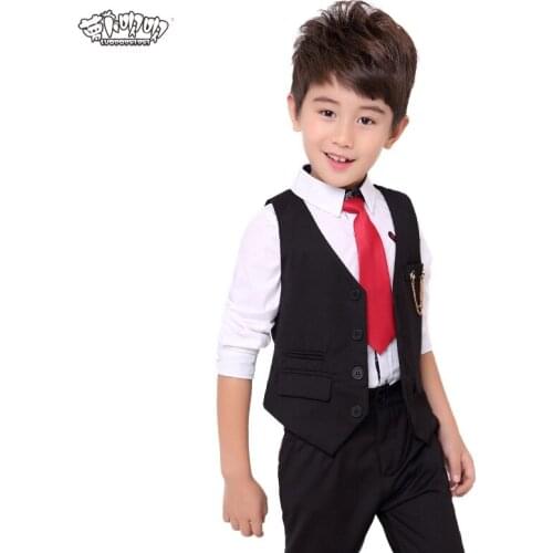 Boys Formal Wedding Clothing Set Kids Vest Pants 2pcs Suits Sets Children Birthday Party Performance Dresses Costume