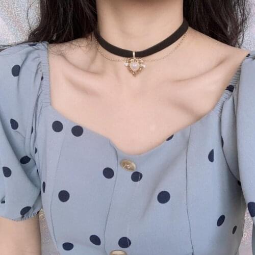 Cool Fashion Women Heart Pendant Faux Pearl Alloy Choker Baroque Gothic Necklace for Date