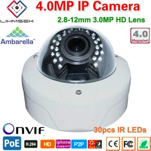 Lihmsek POE P2P ONVIF Vandalproof Dome Night Vision 4MP Security Indoor Dome IP Camera 2.8-12mm lens Network IPC 4.0 Megapixel