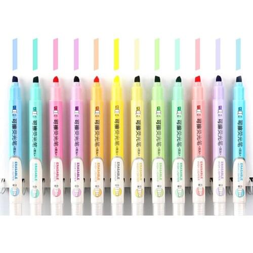 6 Colors Erasable Highlighters Pastel Markers Dual Tip Fluorescent Pen For Art Drawing Doodling Marking School Office Stationery