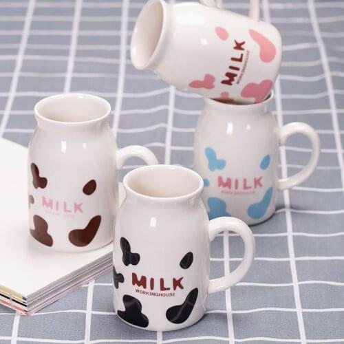 Cute Cow Porcelain Coffee Cup With Spoon and Lid Drink Mug Novelty Gift Give Friends Creative Milk Bottle
