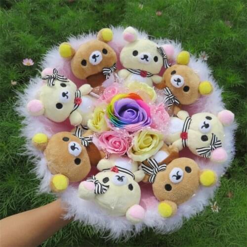 Fashion Creative Cartoon Teddy Bear Bouquet Stuffed Animal Bridal Bouquet Birthday Valentines Day Graduation Gifts