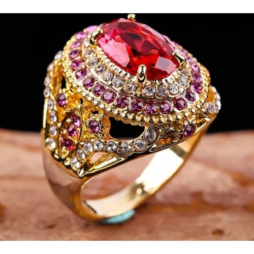 Fashion Oval Cut Full Rhinestone Ring Eternity Pink Zircon Jewelry Luxury Elegant Charm 2020 Wedding Rings For Women B4M397