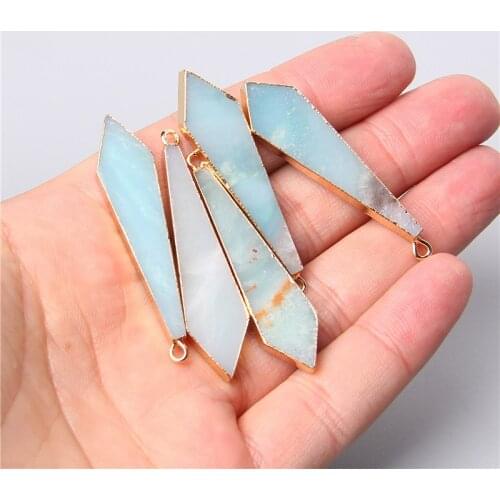 Fashion Trendy Natural Blue Amazonite Tie Shape Stone Slice Pendants Accessories For DIY Earring Necklace Jewelry Making 2pcs