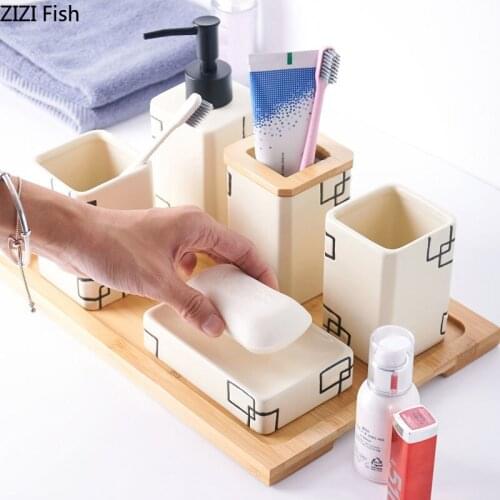 Bathroom Set Shower Gel Bottle Hand Washing Fluid Bottle Geometric Decor Ceramic Toiletries Soap Dishes Portable Soap Dispensers