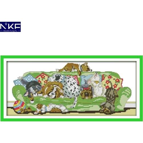 NKF Sleeping Dogs Pattern Handmade Craft Needlework Cross Stitch Embroidery Kit Cross Stitch for Home Decor