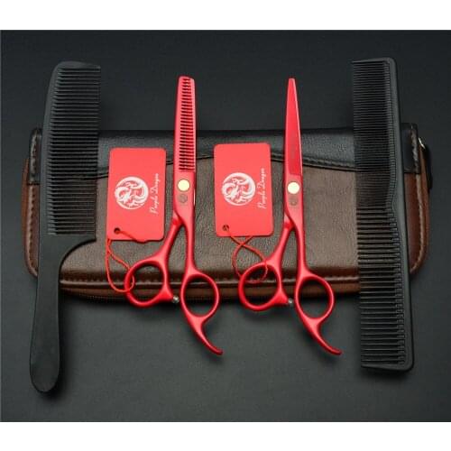 1023Z 5.5'' 4Pcs Set Purple Dragon Red Colour Factory Price Hairdressing Scissors Cutting Scissors Thinning Shears Hair Scissors