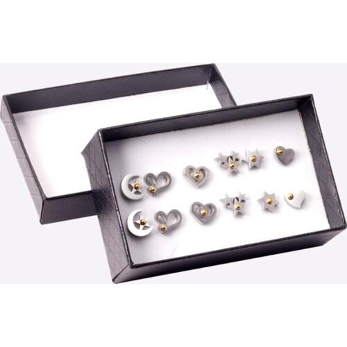 6Pairs/Box Wholesale 316L Stainless Steel Heart Star Earrings Set Women/Girl Ear Stud for Gift Jewelry Accessories