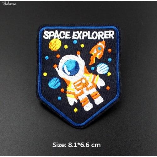 Space Explorer Motif Patches iron on Embroidery Badge Applique Fabric Stickers for Kids Jacket Jeans Sewing DIY Accessory