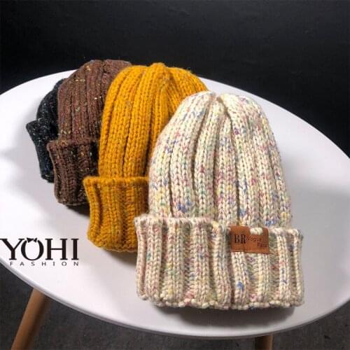 New autumn and winter womens color strip knitted wool hat outdoor plus velvet thick warm cap Lady Girl Hat