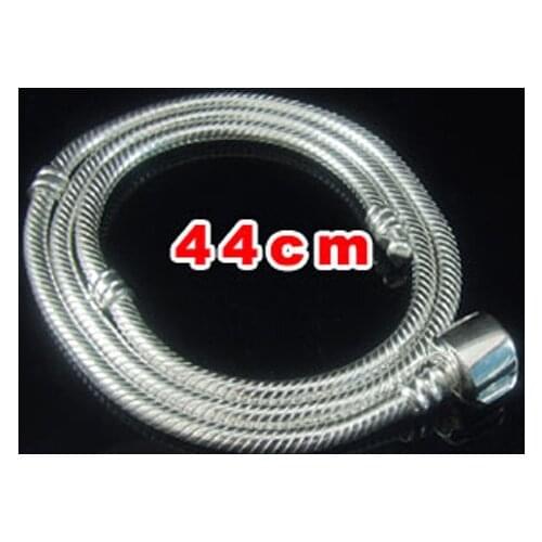 44cm Authentic 925 Sterling Silver Round Clip Snap Clasp Smooth Snake Chain Necklaces Fit European Charm Beads SSPB703G