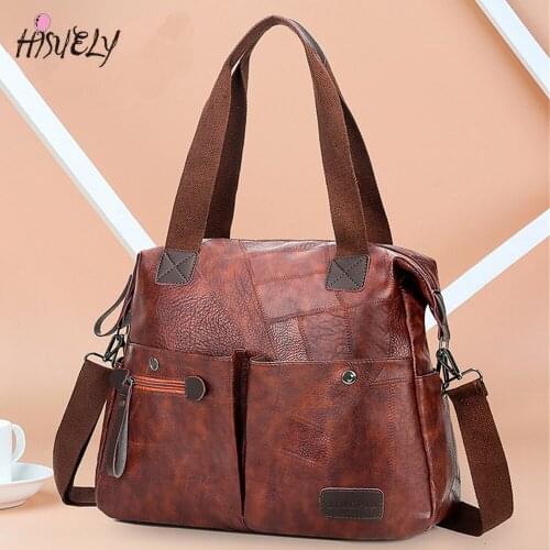 HISUELY Casual Large Capacity Tote Vintage Women PU Leather Ladies Handbag Messenger Shoulder Bag Soft Shopping Crossbody Bag Q3