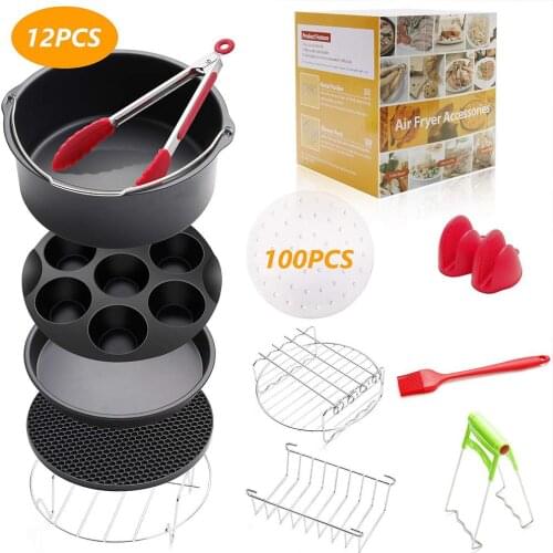 12PCS Air Electric Fryer Accessories Baking Cake Basket Grill Pizza Dish for 3.7-5.8qt Baking Basket Plate Kitchen Cooking Tool