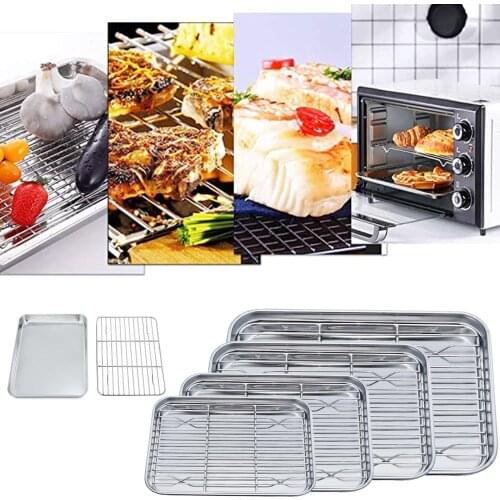 Barbecue Mesh Wire Steaming Rack Kebab BBQ Grill Mesh Tool Net Carbon Stainless Steel deep Square Plate cafeteria Storage trays