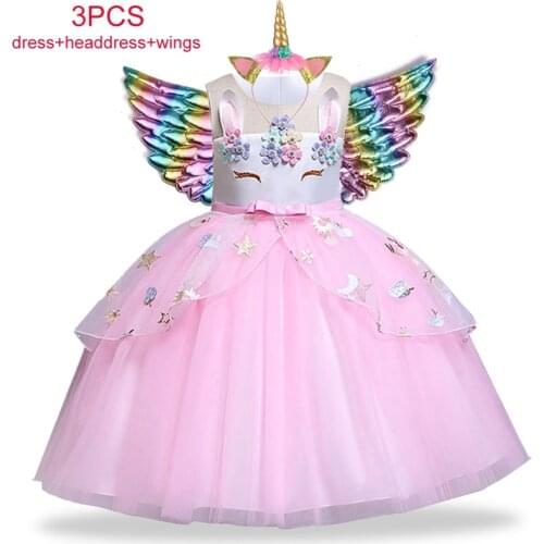 Christmas Girl Unicorn Dress Easter Princess Dress Flower Girl Wedding Party Costume Children Birthday Dress Vestidos 3-10 Year