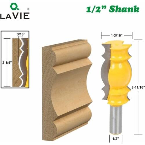 LAVIE 1pc 12MM 1/2 Inch Shank Large Line Knife Crown Molding Router Bit Tenon Cutter For Wood Woodworking Milling Cutter MC03116