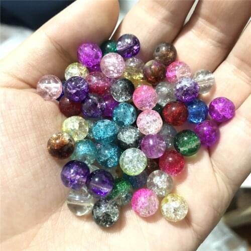 8mm DIY Glass Beads Colorful Loose Round Spacer Cracked Beads Crafts For Handmade Jewelry Making 50Pcs/Lot