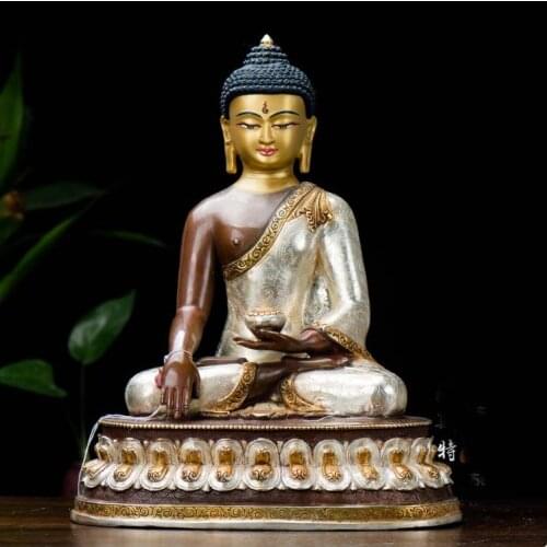 30CM TALL # High-grade buddha Talisman efficacious Protection # Tibetan Nepal Buddhism Sakyamuni Buddha silvering brass statue