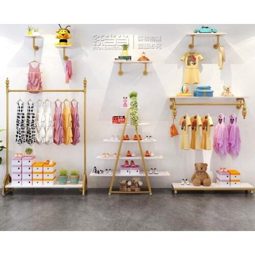 Childrens clothing store hanger display rack floor-type childrens clothing special shelf shoe bag shelving wall hanging