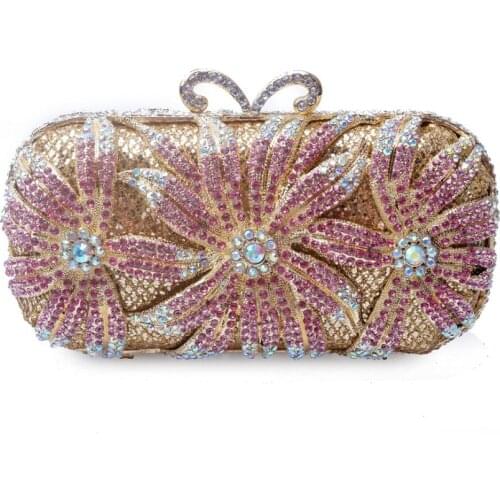 XIYUAN BRAND pink/gold/blue/purple Rhinestone Clutch Handbag Hollow Women Evening Purse Wedding Mianudiere Crystal Party Bag