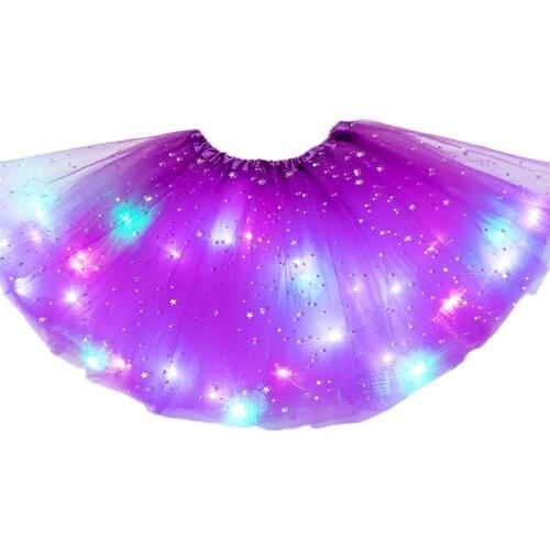 Women Star Sequins Tutu Skirt LED Light Up Neon Colorful Dance Party Short Dress