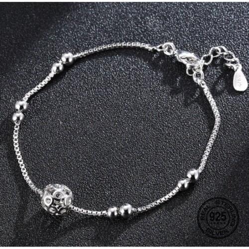 S925 Silver Hollow Ball Shape Charm Bracelets For Women Lucky Beads Personality Vintage All-Match Student Girls Party Jewelry