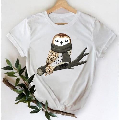 T-shirts for Women 2021 Cartoon Owl Elegant Fashion Cute Printing Spring Summer Top Lady Print Stylish Tshirt Girl Tee T-Shirt