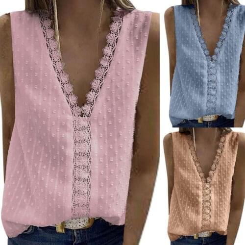 Female Tanks Tops Soft Slim Sexy V Neck Lace Casual Women Sleeveless Tops Summer Female Loose Camisole Tops Plus Size Camis Vest
