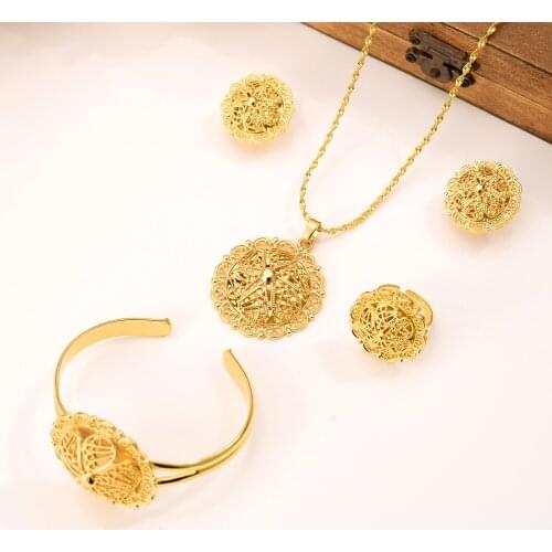 Gold Ethiopian Traditional Jewelry set Necklace Earrings bracelet men Eritrea sets for Womens Habesha Wedding bridal Best Gift