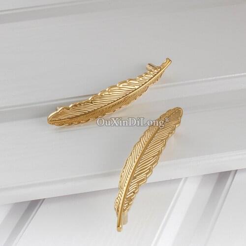 1PCS Feather Brass Furniture Handle Antique Furniture Door Pens Drawer Pulls Kitchen Cabinet Handles & Knobs GF440