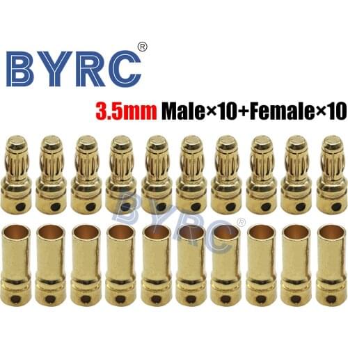 Best quality 10 pairs TB35 3.5mm Gold Bullet Banana Connector plug 3.5 mm Thick Gold Plated For ESC Battery