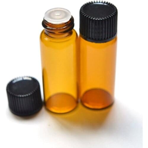 100pcs 5ml Liquid Perfume Sample Amber Glass Bottle with Orifice Reducer and Cap Small Essential Oil Clear Vials